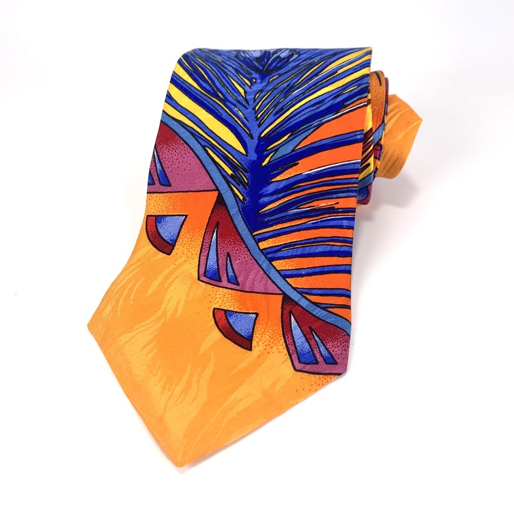 Vintage Rush Limbaugh No Boundaries Mens Tie Peacock Feathers Gold Orange Silk